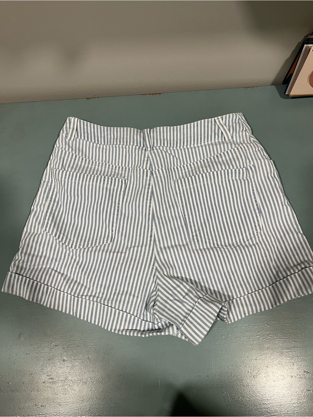 Striped Blue & White High-Waist Jean Shorts